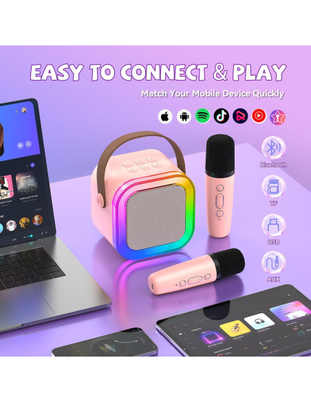 Mini Máquina de Karaoke CscyyAmz Rosa 2 Micrófonos Bluetooth Mini Máquina de Karaoke CscyyAmz Rosa 2 Micrófonos Bluetooth
