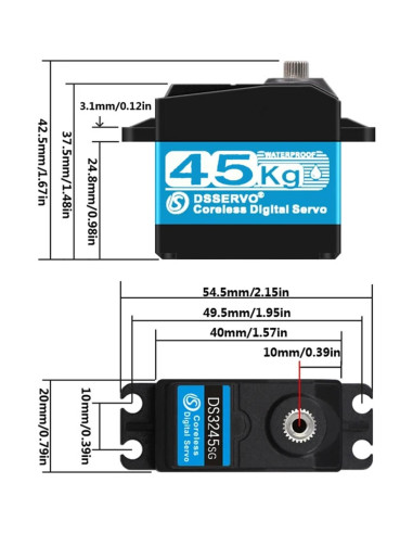 Servo DS3245SG 45kg 180 para coches RC 1/8 1/10 1/12