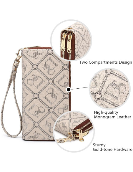 Cartera Dasein RFID para Mujeres, Gran Capacidad, Beige Cartera Dasein RFID para Mujeres, Gran Capacidad, Beige