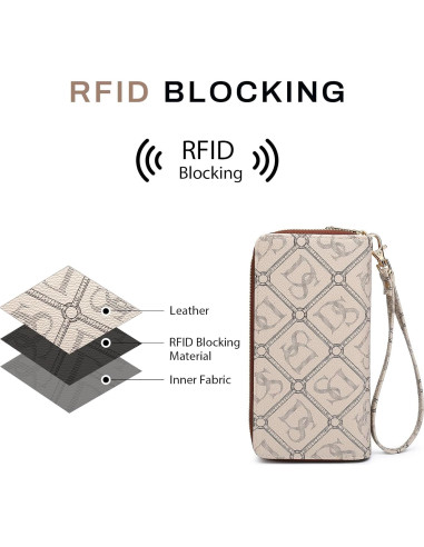 Cartera Dasein RFID para Mujeres, Gran Capacidad, Beige