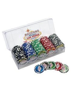 100 Fichas de Póker Las Vegas en Bandeja Plástica Transparente