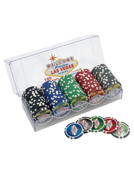100 Fichas de Póker Las Vegas en Bandeja Plástica Transparente 100 Fichas de Póker Las Vegas en Bandeja Plástica Transparente