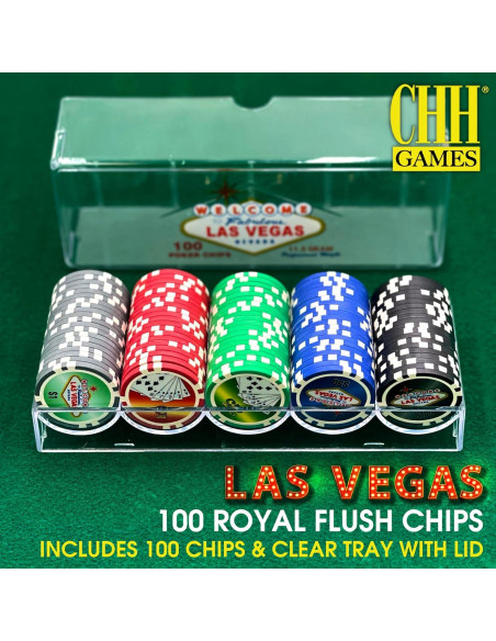 100 Fichas de Póker Las Vegas en Bandeja Plástica Transparente 100 Fichas de Póker Las Vegas en Bandeja Plástica Transparente