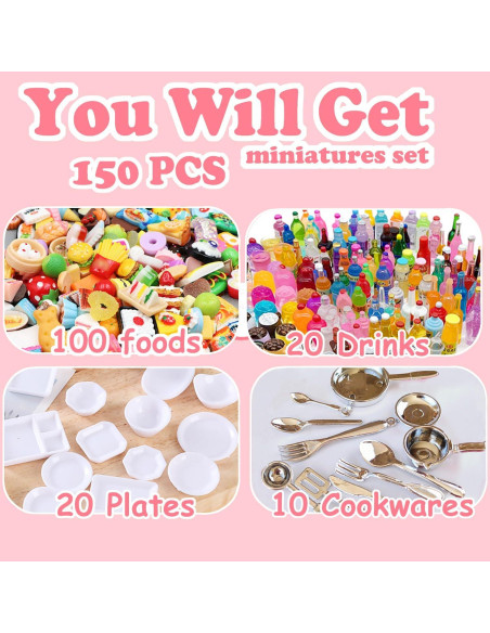 150 Piezas Miniaturas Comida y Bebidas para Muñecas 1:12 150 Piezas Miniaturas Comida y Bebidas para Muñecas 1:12