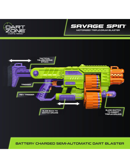 DART ZONE Savage Spin Blaster Motorizado 45 Dardos 80 ft DART ZONE Savage Spin Blaster Motorizado 45 Dardos 80 ft