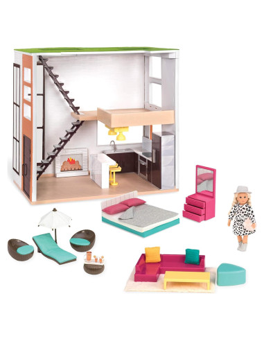Casa de Muñecas Lori Loft con Muebles y Muñeca 15.24 cm