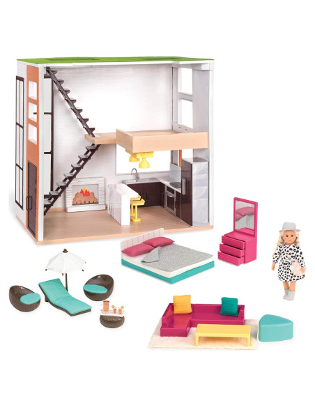 Casa de Muñecas Lori Loft con Muebles y Muñeca 15.24 cm Casa de Muñecas Lori Loft con Muebles y Muñeca 15.24 cm