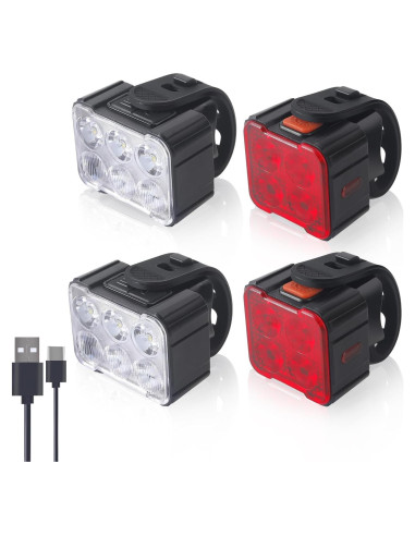 Juego de Luces de Bicicleta KunHe Recargables USB Delante y Detrás