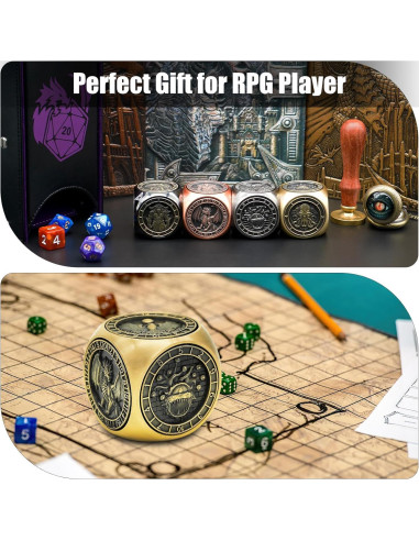 Dados Giratorios Wunhunew 7 en 1 de Metal Bronce para RPG