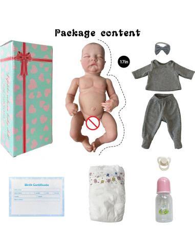 Muñeca de bebé renacida FOCKOF 43 cm vinilo suave gris