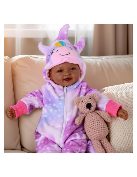 Muñeca Bebé Realista Negra Mia 43 cm BABESIDE con Ropa y Accesorios Muñeca Bebé Realista Negra Mia 43 cm BABESIDE con Ropa y Accesorios