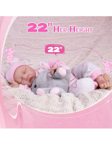 Muñeca Reborn Aori 22" Niña Realista con Accesorios Elefante