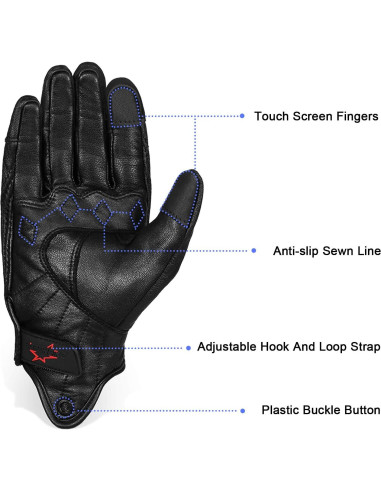 Guantes de Motocicleta Superbike G01 Piel Cabra Táctil Talla L