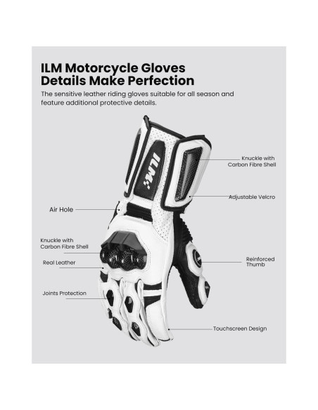 Guantes de motocicleta ILM GRC01L Cuero Transpirables XL Guantes de motocicleta ILM GRC01L Cuero Transpirables XL