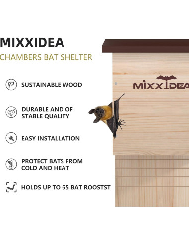 Casa de Murciélagos MIXXIDEA Doble Cámara Madera de Cedro