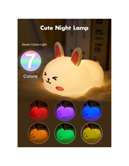 Luz Nocturna Conejo Minetom 7 Colores Control Táctil Luz Nocturna Conejo Minetom 7 Colores Control Táctil