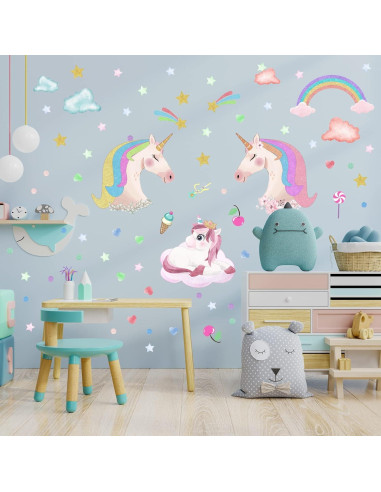 Calcomanías de Pared Unicornio Robmoda Brillantes 4 Piezas