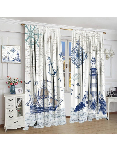 Cortinas Blackout AAVEUP 2 Paneles 91x160 cm Estilo Oceánico
