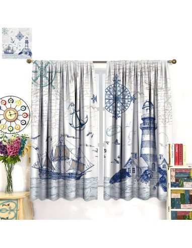 Cortinas Blackout AAVEUP 2 Paneles 80x182 cm Estilo Oceánico