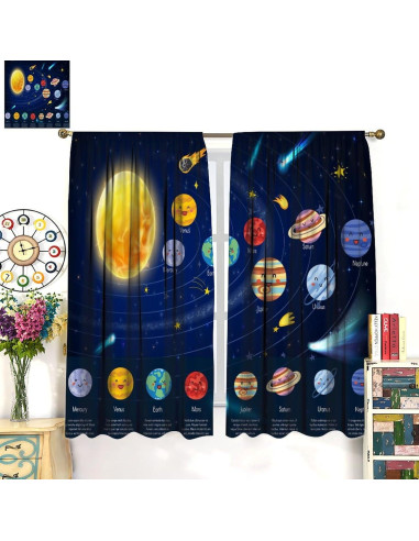 Cortinas Opacas Infantil Espacio 66x214cm Juego de 2