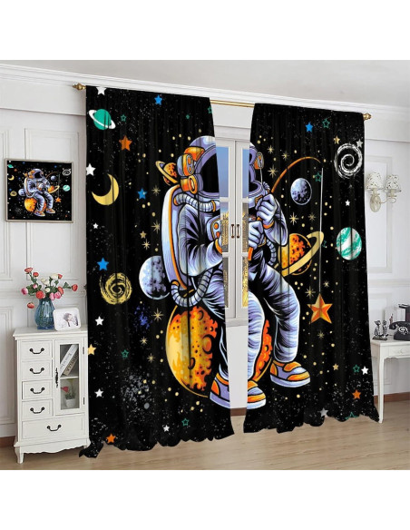 Cortinas Blackout Llylumty Astronauta 91.5x160cm, 2 Paneles Cortinas Blackout Llylumty Astronauta 91.5x160cm, 2 Paneles