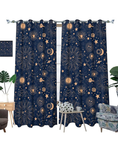 Cortina Blackout Llylumty Espacial Estrellas 2 Paneles 91x160cm