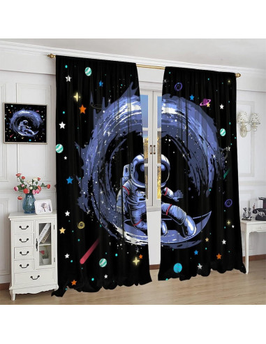 Cortinas Blackout Llylumty 66x213cm Caricatura Espacial