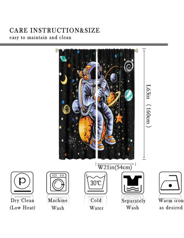 Cortinas Blackout Llylumty Astronautas 53.5x160cm Juego de 2