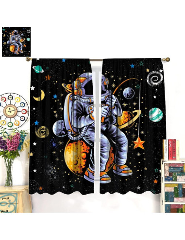 Cortinas Blackout Llylumty Astronautas 53.5x160cm Juego de 2