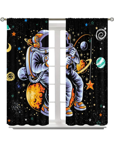 Cortinas Blackout Llylumty Astronautas 53.5x160cm Juego de 2