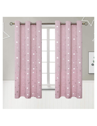 Cortinas Opacas BGment Rosadas 42x63 cm Estrellas y Luna