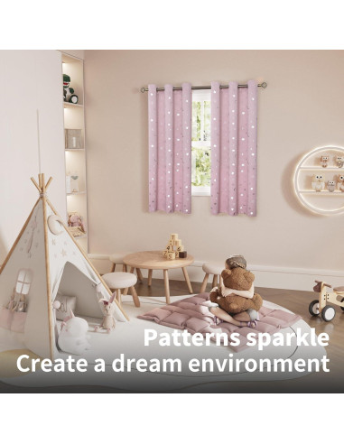 Cortinas Opacas BGment Rosadas 42x63 cm Estrellas y Luna
