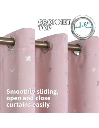 Cortinas Opacas BGment Rosadas 42x63 cm Estrellas y Luna