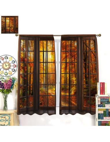 Cortinas de Paisaje Otoñal ShiTingYu 2 Paneles 106x114 cm