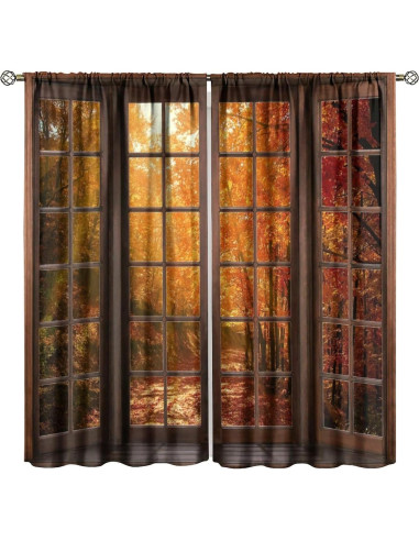 Cortinas de Paisaje Otoñal ShiTingYu 2 Paneles 106x114 cm