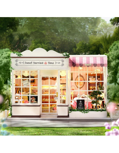 Kit Casa Miniatura DIY QatmMkt Jardín Madera con LED