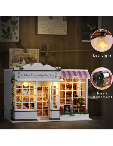 Kit Casa Miniatura DIY QatmMkt Jardín Madera con LED