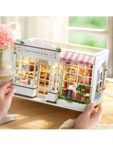 Kit Casa Miniatura DIY QatmMkt Jardín Madera con LED