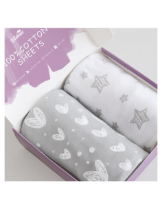 Sábanas para Cuna Biloban 2 Piezas Algodón Estampado Gris