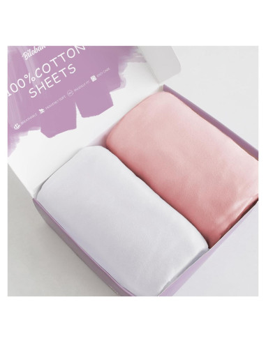 Sábanas para Cuna Biloban 100% Algodón 2 Piezas Blanca/Rosa