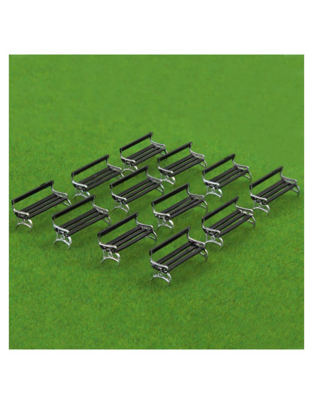 Bancos de Plaza Evemodel 12pcs Escala HO Negro con Plata Bancos de Plaza Evemodel 12pcs Escala HO Negro con Plata