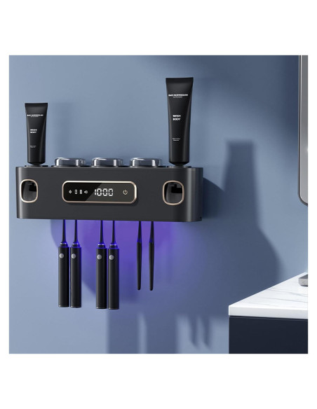 Soporte para Cepillos de Dientes Wekity Gris con Dispensador Automático Soporte para Cepillos de Dientes Wekity Gris con Dispensador Automático