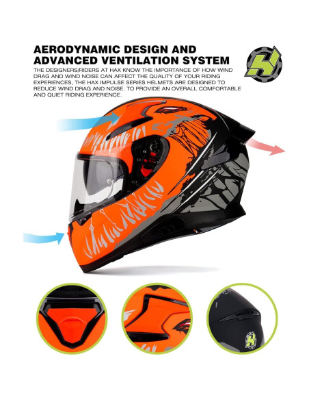 Casco HAX Impulse Naranja L con visor Pinlock y ventilación Casco HAX Impulse Naranja L con visor Pinlock y ventilación