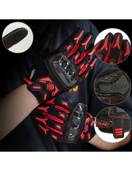 Guantes de Motocicleta ILM GST301 Rojo Táctiles y Ajustables Guantes de Motocicleta ILM GST301 Rojo Táctiles y Ajustables