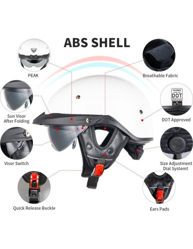 Casco de Media Cara VCOROS VHF04 Blanco Brillante Ajustable