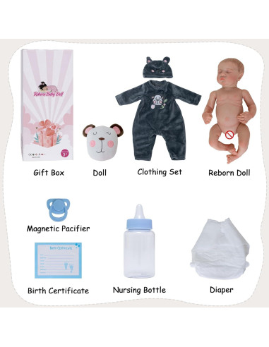Muñeca Reborn 18" DAYOFF KIDS Realista con Cuerpo de Vinilo