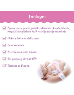 Muñeca JC Toys La Newborn 35,56 cm con Cuna Rosa 10 Piezas 2