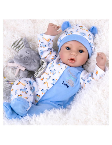 Muñeca Reborn Aori Bebé Niño 45.72 cm Ropa Azul 3+