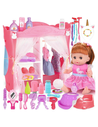 Juego de Muñecas PROOU 37PCS con Armario y Cama