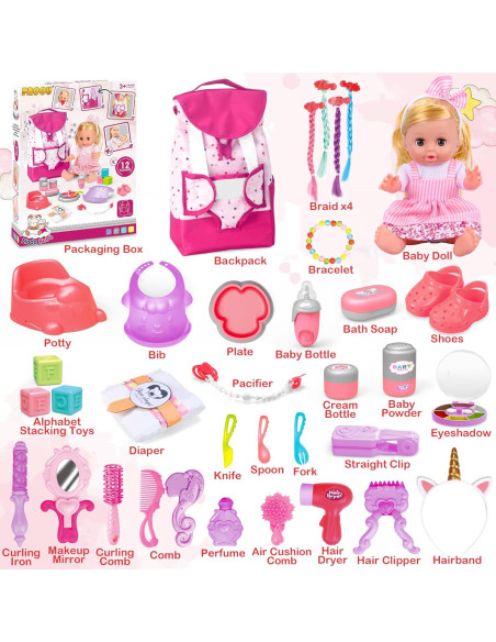 Juego de Muñecas PROOU 36PCS Cuidado Bebé 35,56 cm Juego de Muñecas PROOU 36PCS Cuidado Bebé 35,56 cm